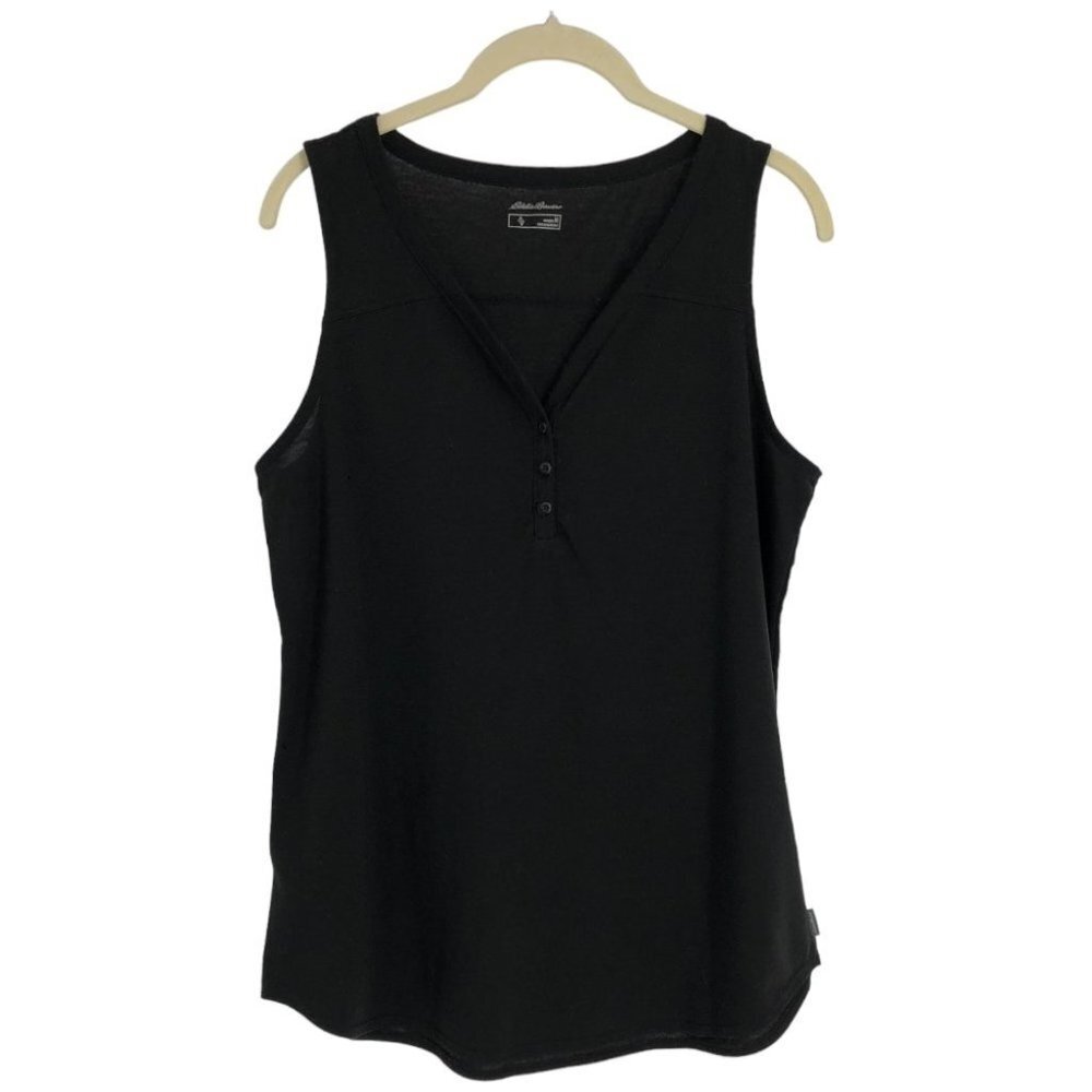 Eddie Bauer Black Sleeveless 1/4 Button Top Size M